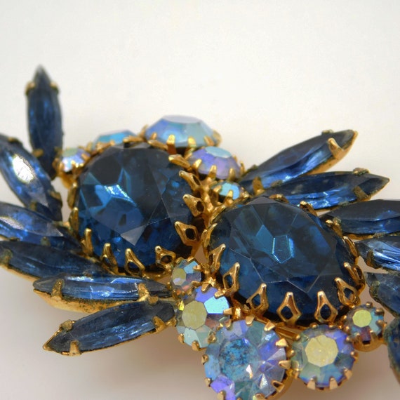 Vintage Blue Rhinestone Brooch, Rhinestone Statem… - image 5