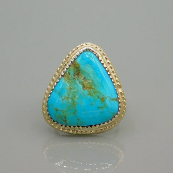 Big Vintage Turquoise Ring, Triangle Turquoise Ri… - image 4