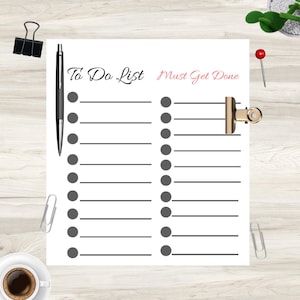 Liste de tâches imprimable minimaliste, Organiseur de tâches, Planificateur de productivité, Encarts pour liste de tâches, Indispensable pour le bureau à domicile