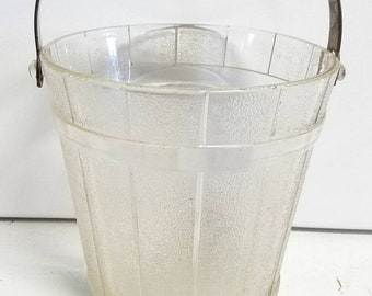 Glass Sculpted Ice Bucket with Belt and Wood Texture Decal - Ice tongs included bin 25a