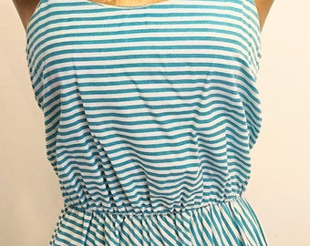 P.V. Rich Aqua Blue and White Striped Vintage Sun Dress