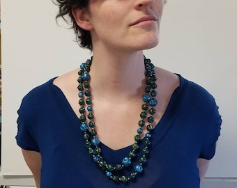 Lustrous Blue Green Vintage Long Necklace