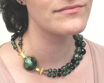 Mid-Century Graduated Green Double Strand Necklace