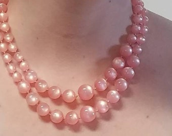 Petal Pink Moonglow Thermoset Double Strand Necklace