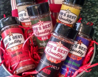 Bucket of Rubs Gift Set. All 6 of Bob's Best Quality hand made small batch BBQ rubs and seasonings.