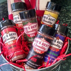 Bucket of Rubs Gift Set. All 6 of Bob&#39;s Best Quality hand made small batch BBQ rubs and seasonings.