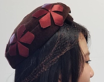 Ranleigh Merlot trimmed Cocoa Cocktail Hat