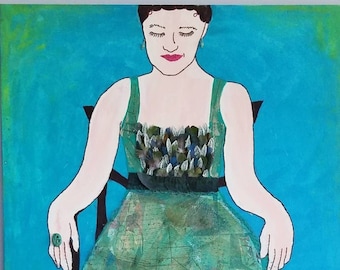 Lady In Waiting - mixed media Figural Art by Theresa Wells Stifel 24x36