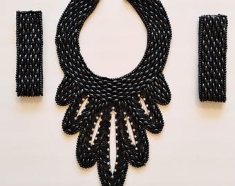 Beaded 1930s/1940s Bib and Cuff Set  Dead Stock New Old Stock