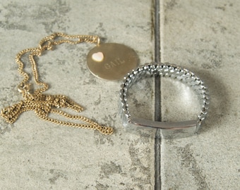 Vintage Lot ID Bracelet and Necklace Engraved Gail