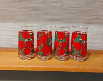 Set of 4 Vintage Rose Print Glasses TWSBW-48