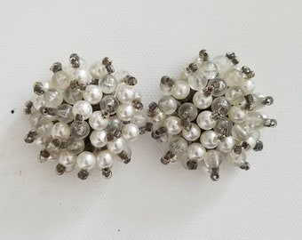 Sparkly pearl and bead cluster post earrings