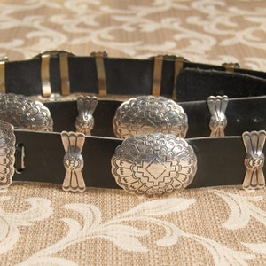 Vintage Wilbert Secatero Sterling and Leather Concho Belt  ove