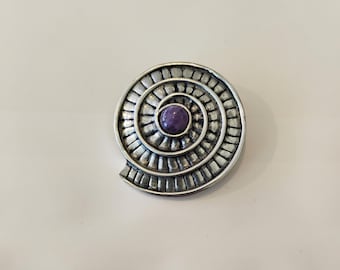 Vintage St. Justin Pewter Ammonite Brooch TWS4
