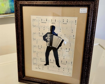 Accordion Player Silhouette by David Jenkins DBJ3486 framed original art