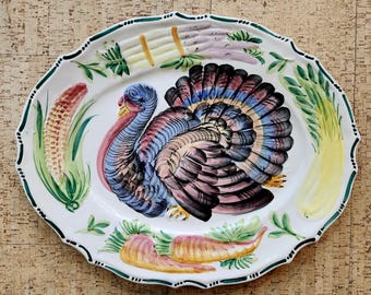 Classic Hand Painted Italian Vintage Turkey Platter