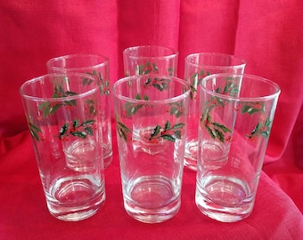 Elegant Christmas Holley Glasses, Set of 6, Holiday