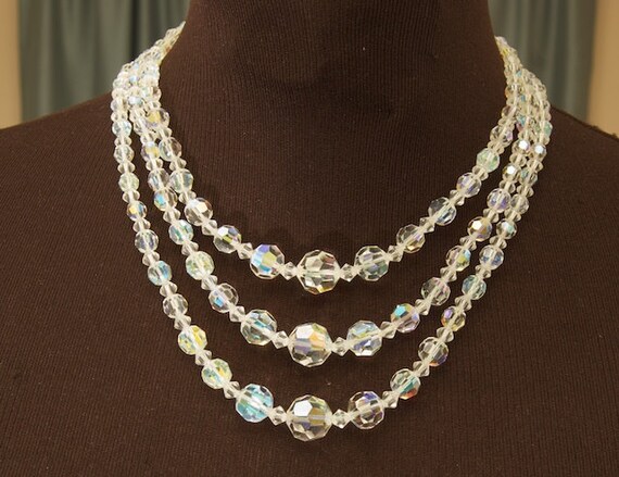 Gorgeous Triple Strand Crystal Choker - image 1