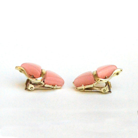 Signed Coro Pink Thermoset Clip on Earrings - image 2