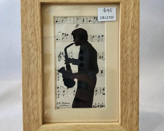 Saxophone Silhouette by David Jenkins DBJ2725 framed original art