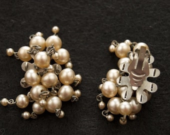 Old Faux Pearl "Cha-Cha" Clip Earrings