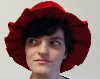 Vibrant Red Ruffle Brimmed Hat