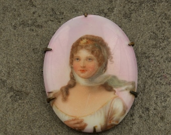 SALE WAS 50 Portrait of a Lady - Antique Porcelain Pin