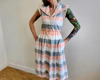 Pink gray and white shirt waist dress DB2