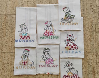 Days of the Week Kitty Cat Tea Towel Set