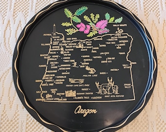 Vintage Oregon Souvenir Tin Bar Tray W1.121