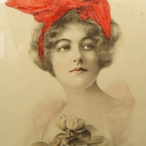 Lovely Antique Hand Colored Schlesinger Bros Photo of a Young Woman