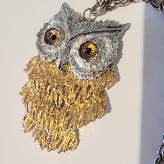 Articulated Owl Pendant Necklace - Vintage 60's - image 2