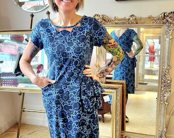 Bespoke Blue Midcentury Cocktail Dress DB.1