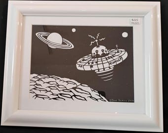Aliens! Silhouette by David Jenkins DBJ3602 framed original art