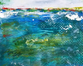 Emerald Surf oil and cold wax by Theresa Wells Stifel