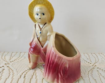 Gone Fishing Huckleberry Finn Ceramic Planter