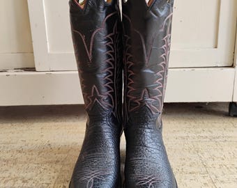 New Old Stock Black Tony Lama Leather Size 9 B Vintage Cowboy Boots