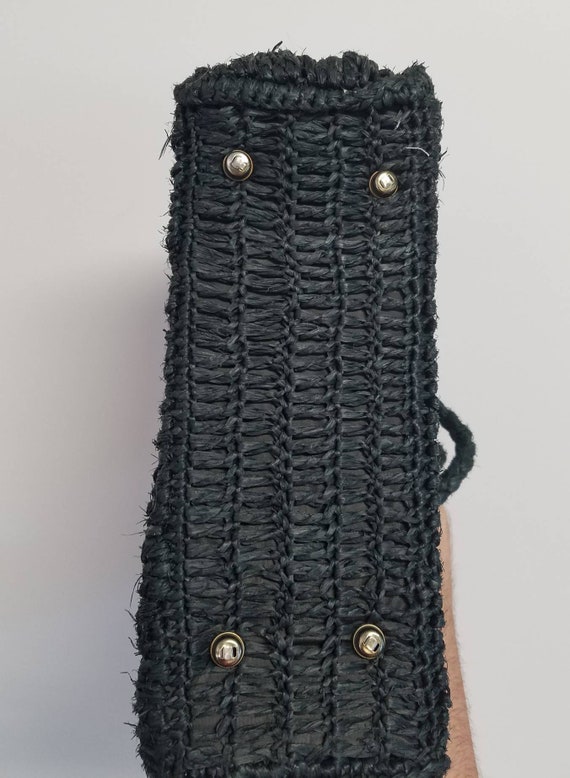 Beautiful black raffia handbag with zipper enclos… - image 4