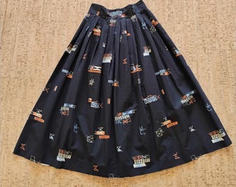 1950s Modern Abstract Pleated Skirt