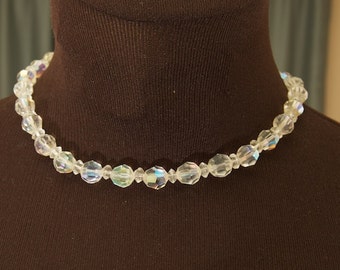 SALE WAS 24 Vintage Crystal Choker with Aurora Borealis Coating