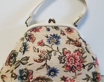 Charming crewel style carpet bag