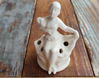 Vintage Miniature German Porcelain Figural Flower Frog RB22