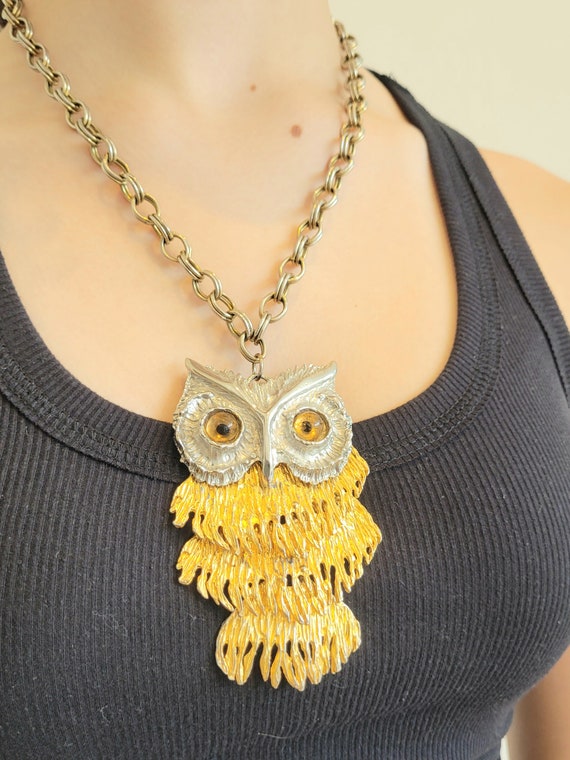 Articulated Owl Pendant Necklace - Vintage 60's - image 6