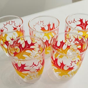 Set of Five Vintage Autumn Leaf Glass Tumblers TWSBW-26