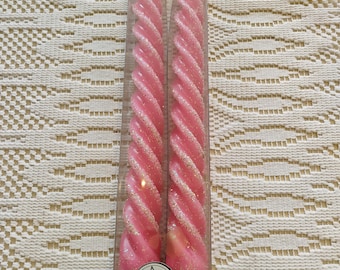 New Old Stock Kieser Design Handmade Pink Glitter Spiral Tapers Two Pack B1.35