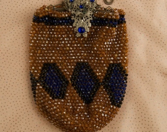 SALE WAS 175 Antique Beaded Bag With Silver Clasp and Chain dur