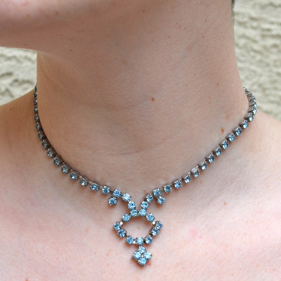 Sparkly Blue Rhinestone Necklace - image 1