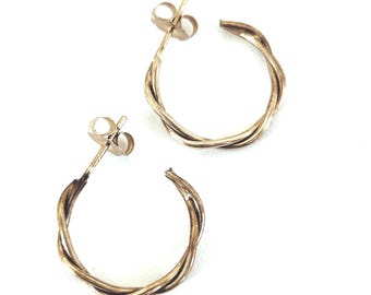 Classic Twisted 14k Gold Small Hoop Post Earrings deg