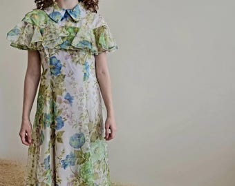 Spring Garden Ruffled Chiffon Maxi Dress