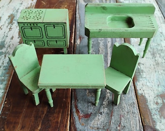 Vintage Strombecker Green Kitchen Dollhouse Set 5 Pieces RB22